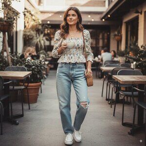 En Saison Floral Chiffon Top Size L NWT